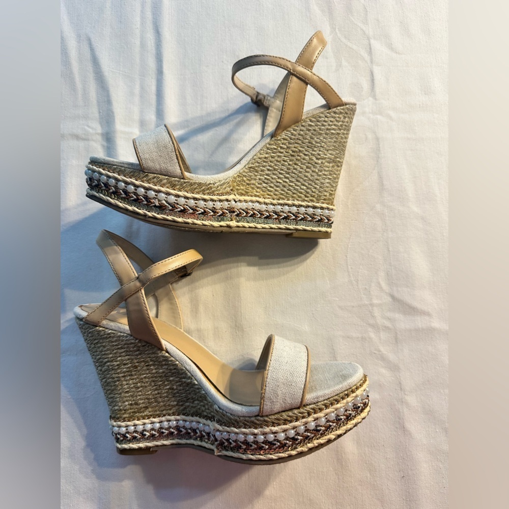 Mia Wedges Rattan & Pearl Accent 4.5 Inches High Size 9